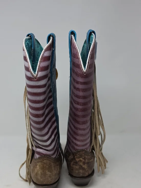 Corral Blue Star & American Flag Fringe Heeled Boots Size 7.5 - Picture 4 of 6